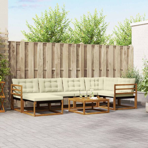 vidaXL Set vanjskih sofa 19 pcs Prirodna i krem Čvrsto drvo akacije