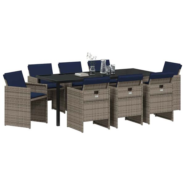 vidaXL Vrtni set za objed s jastukom 9 pcs Siva poliratan