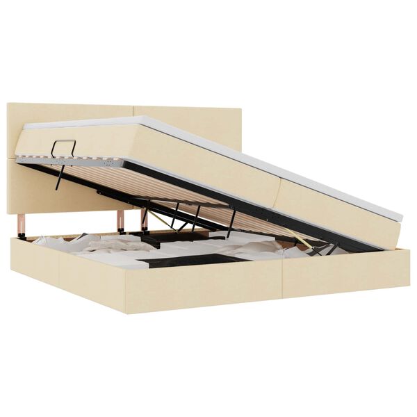 vidaXL Krevet s prostorom za pohranu s LED-om Krema 200 x 200 cm