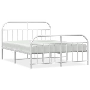 vidaXL Metalni okvir kreveta uzglavlje i podnožje bijeli 135 x 190 cm