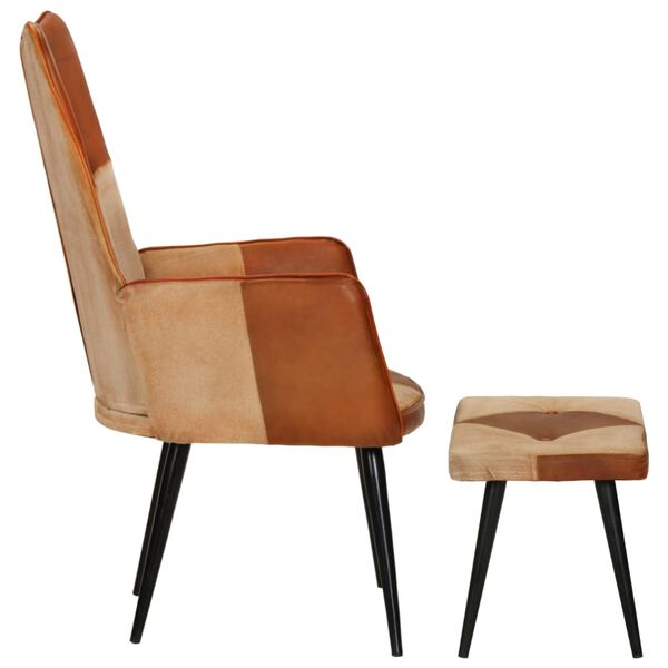 vidaXL Fotelja s osloncem za noge smeđa od prave kože i platna