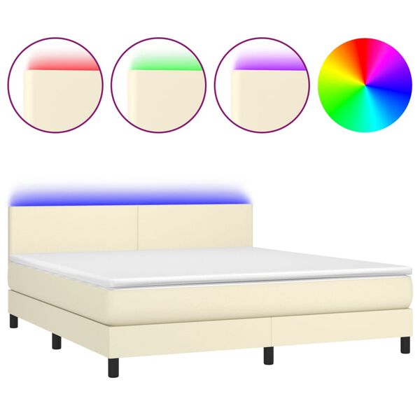 vidaXL Krevet box spring s madracem LED krem 180x200cm od umjetne kože