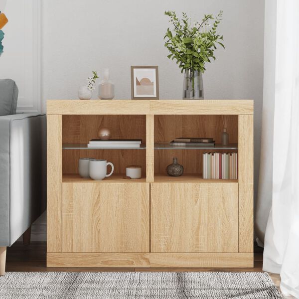 vidaXL Bočni ormarići s LED svjetlima 2 kom boja hrasta sonome