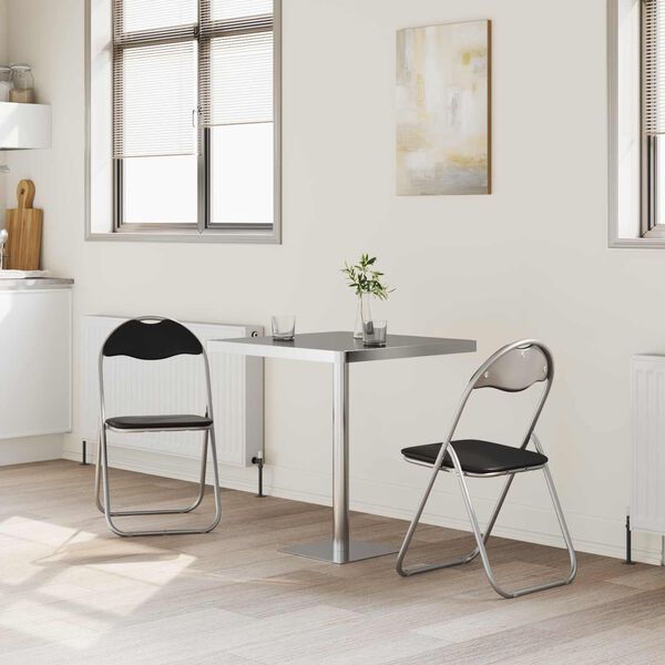 vidaXL Sklopiva stolica 2 pcs Crna i Siva 48 x 43,5 x 81 cm Lažna koža