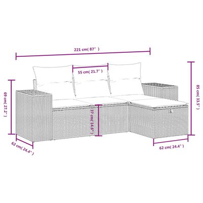vidaXL 4-dijelni set vrtnih sofa od poliratana s jastucima crni