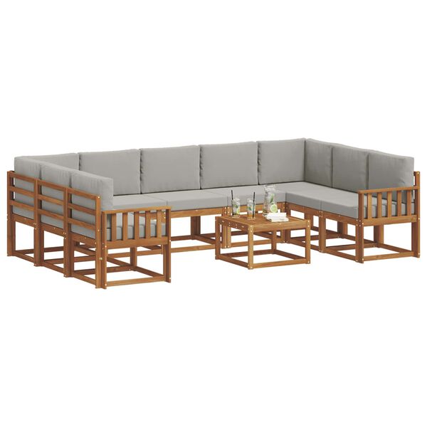 vidaXL Set vanjskih sofa s jastukom 10 pcs Prirodna i svijetlo siva