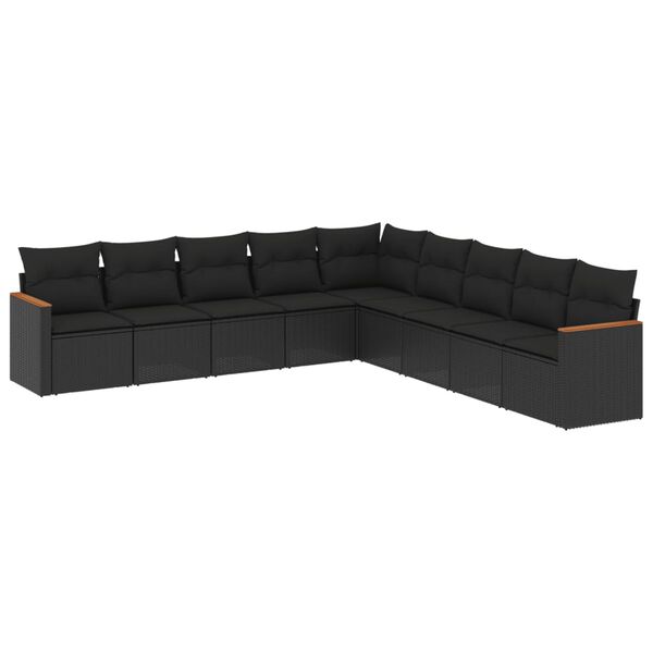 vidaXL 9-dijelni set vrtnih sofa s jastucima crni od poliratana