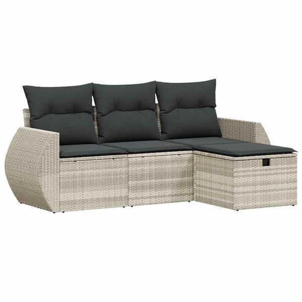 vidaXL 4-dijelni set vrtnih sofa s jastucima svijetlosivi poliratan