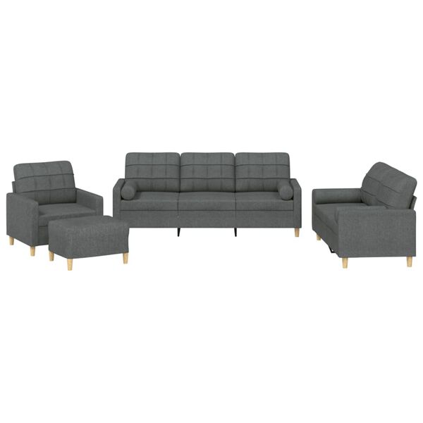 vidaXL 4-dijelni set sofa s jastucima tamnosivi od tkanine