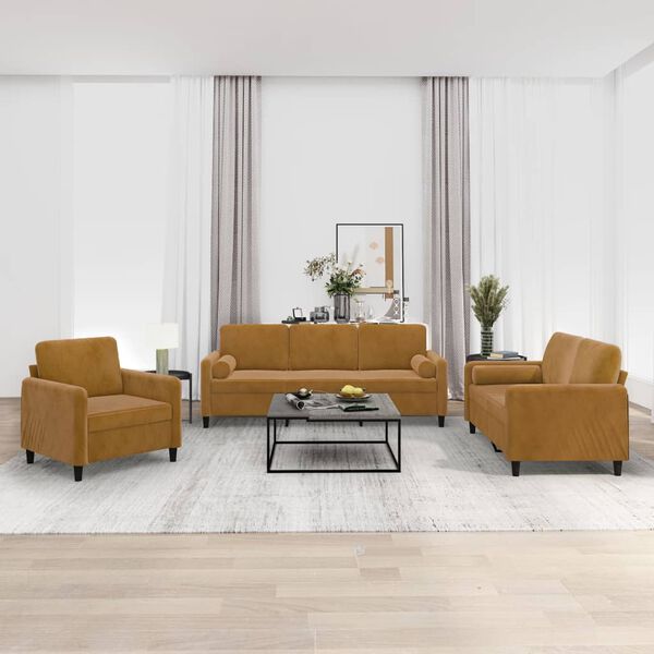 vidaXL 3-dijelni set sofa s jastucima Smeđa bar&scaron;unasti