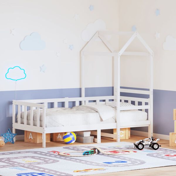 vidaXL Dnevni krevet s krovom bijeli 90 x 190 cm od masivne borovine