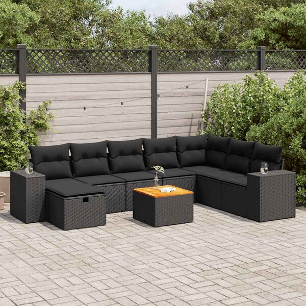 vidaXL 9-dijelni set vrtnih sofa s jastucima crni od poliratana
