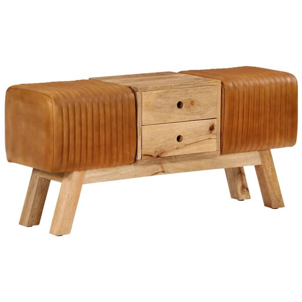 vidaXL Gimnastička klupa smeđa 107 cm od prave kozje kože i drva manga