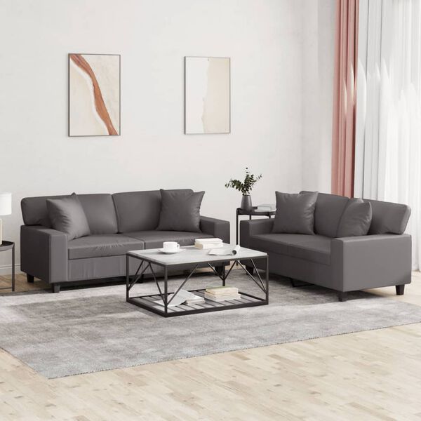 vidaXL 2-dijelni set sofa s jastucima sivi od umjetne kože