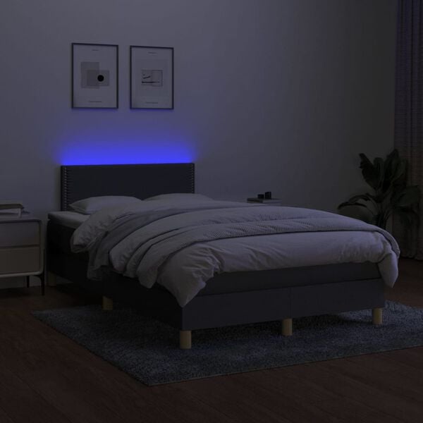 vidaXL Krevet box spring s madracem LED tamnosivi 120 x 200 cm tkanina