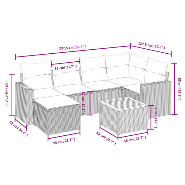 vidaXL 7-dijelni set vrtnih sofa sivi od poliratana