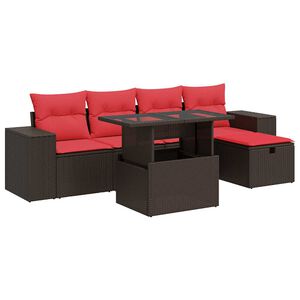 vidaXL 6-dijelni set vrtnih sofa s jastucima smeđi od poliratana