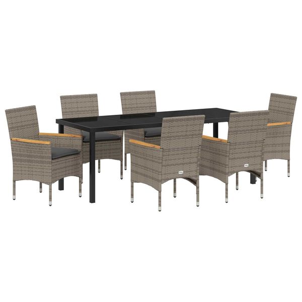 vidaXL Vrtni set za objed s jastukom 7 pcs Siva poliratan