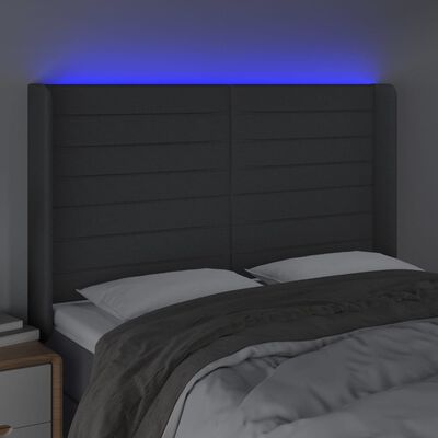 vidaXL LED uzglavlje tamnosivo 147 x 16 x 118/128 cm od tkanine
