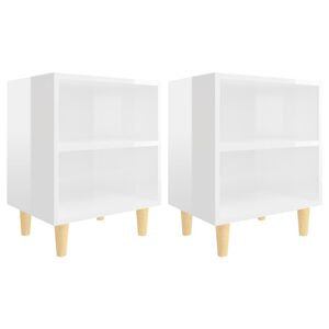 vidaXL Noćni ormarići s drvenim nogama 2 kom sjajni bijeli 40x30x50 cm