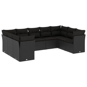 vidaXL 9-dijelni set vrtnih sofa s jastucima crni od poliratana