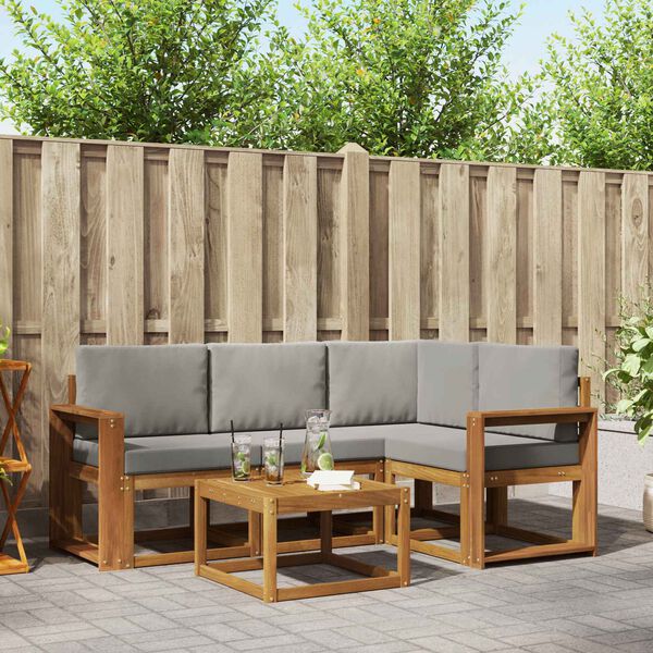 vidaXL Set vanjskih sofa s jastukom 5 pcs Prirodna i svijetlo siva