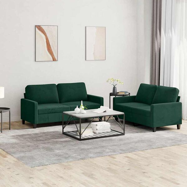 vidaXL 2-dijelni set sofa s jastucima tamnozeleni baršunasti