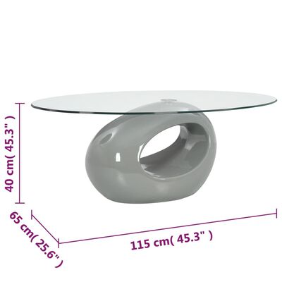 vidaXL Stolić za kavu s ovalnom staklenom pločom sivi visokog sjaja