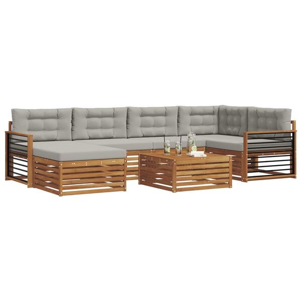 vidaXL Set vanjskih sofa s jastukom 7 pcs Prirodna i svijetlo siva