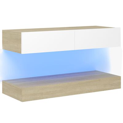 vidaXL TV ormarić s LED svjetlima bijeli i boja hrasta 90 x 35 cm