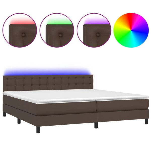 vidaXL Krevet box spring s madracem LED smeđi 200x200 cm umjetna koža