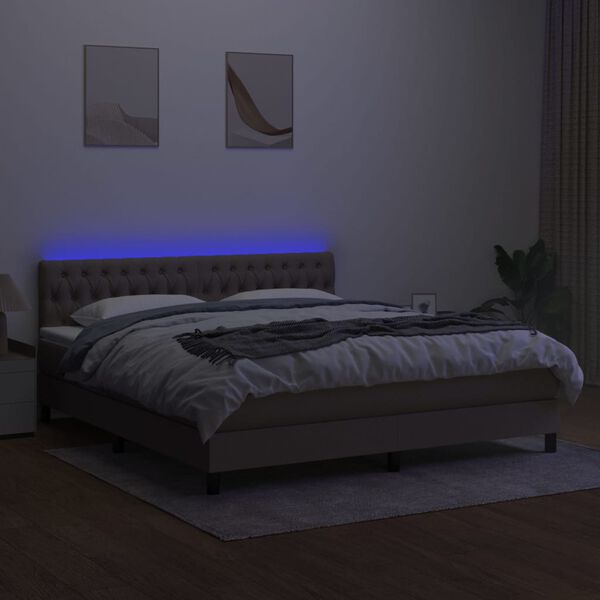 vidaXL Krevet box spring s madracem LED smeđesivi 180x200 cm tkanina