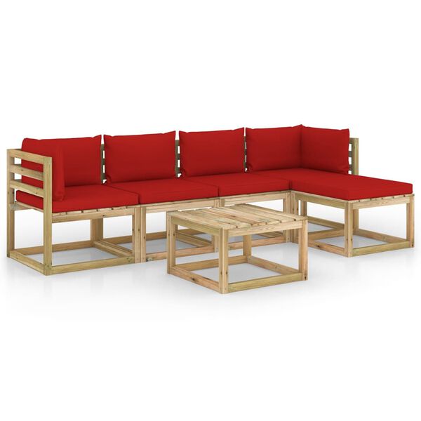 vidaXL 6-dijelna vrtna garnitura od impregnirane borovine s jastucima