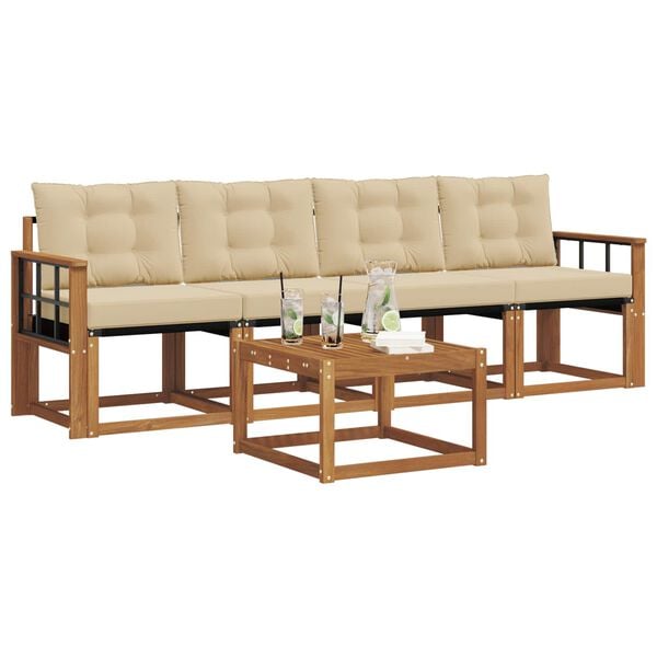 vidaXL Set vanjskih sofa s jastukom 5 pcs Prirodna i bež