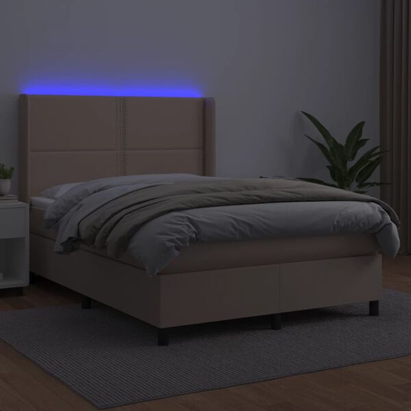 vidaXL Krevet box spring madrac LED cappuccino 140x200cm umjetna koža