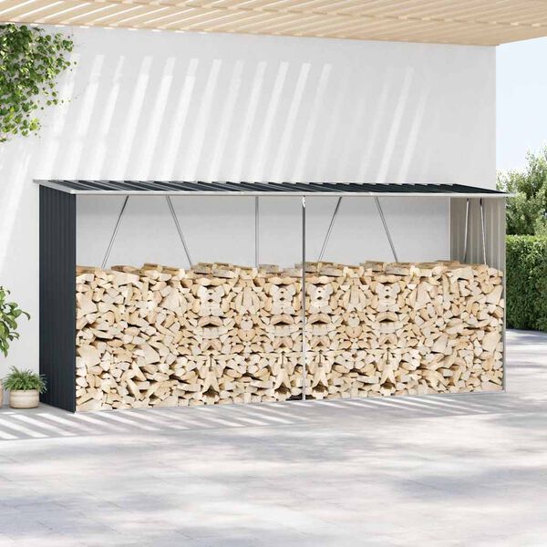 VidaXL Vrtna ostava za drva pocinčani čelik 330 x 84 x 152 cm antracit