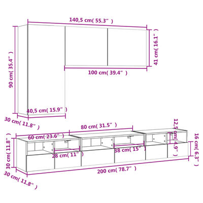 vidaXL 5-dijelni zidni TV ormarići bijeli od konstruiranog drva