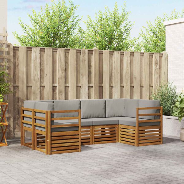 vidaXL Setovi sofa 6 pcs Prirodna i svijetlo siva Čvrsto drvo akacije