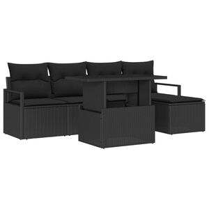 vidaXL Sjedeća garnitura za vrt s pohranom 6 pcs Crna Poli ratan
