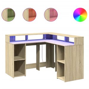 vidaXL Radni stol s LED svjetlima hrast 130x130x91cm konstruirano drvo