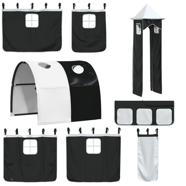 vidaXL Zavjese za krevet na kat s tunelom i tornjem bijelo-crne