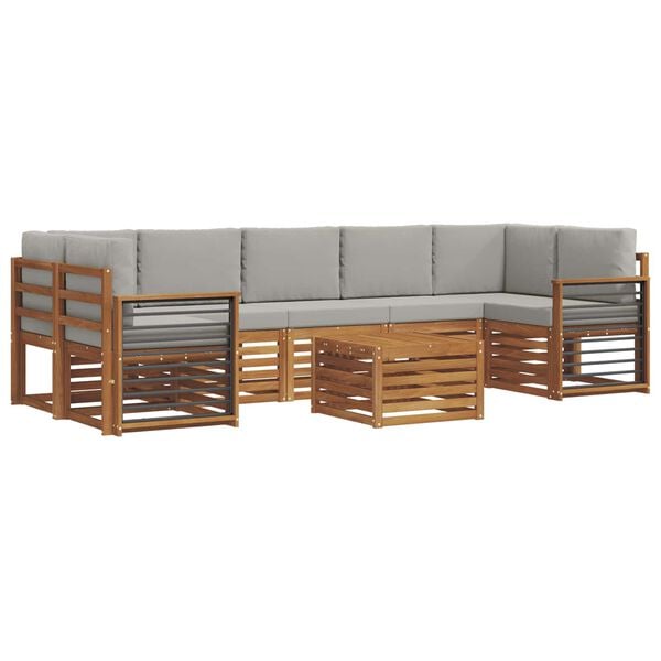 vidaXL Setovi sofa 8 pcs Prirodna i svijetlo siva Čvrsto drvo akacije
