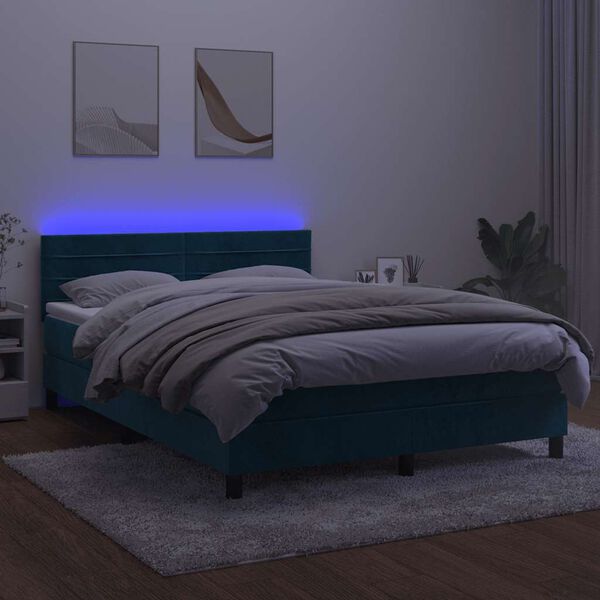 vidaXL Krevet box spring s madracem LED tamnoplavi 140x190 cm bar&scaron;un