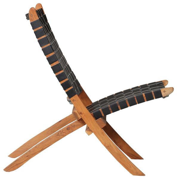 vidaXL Sklopiva stolica od prave kože crna