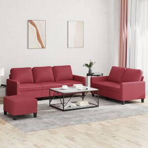 vidaXL 3-dijelni set sofa s jastucima boja vina od umjetne kože