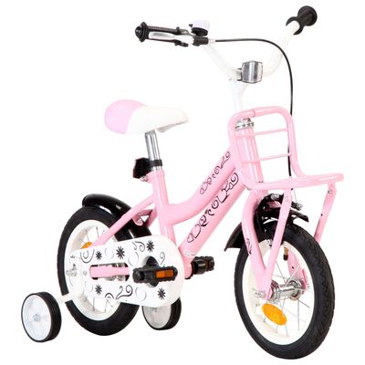 vidaXL Dječji bicikl s prednjim nosačem 12 inča bijelo-ružičasti