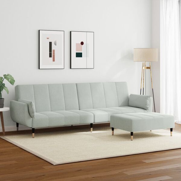 vidaXL Dvosjed na razvlačenje s tabureom svjetlosivi bar&scaron;unasti