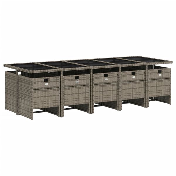 vidaXL 11-dijelni vrtni blagovaonski set s jastucima poliratan sivi