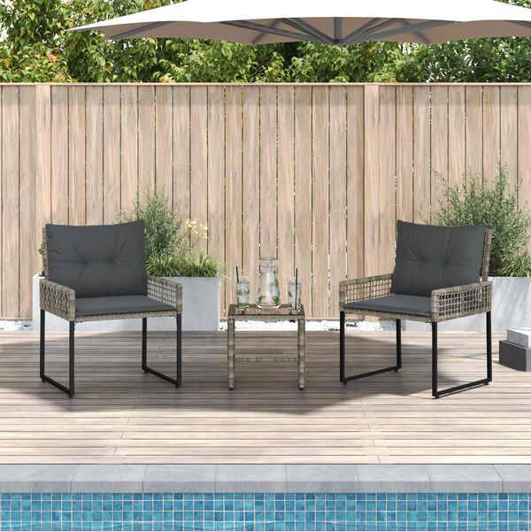 vidaXL Set vanjskog namje&scaron;taja s jastukom 3 pcs Sivi