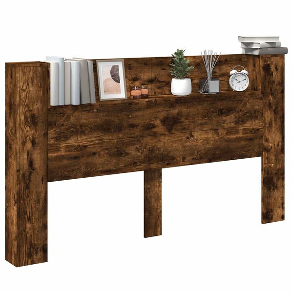 vidaXL Krevetna ploča s LED-om Dimljeni hrast 180 x 16,5 x 103,5 cm